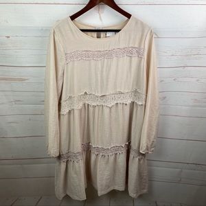 Eri + Ali | Beige Blush Pink Boho Lace Shift Dress
